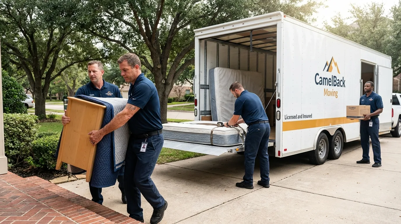 Crew loading residential truck for cross-state move from Clinton, MS
